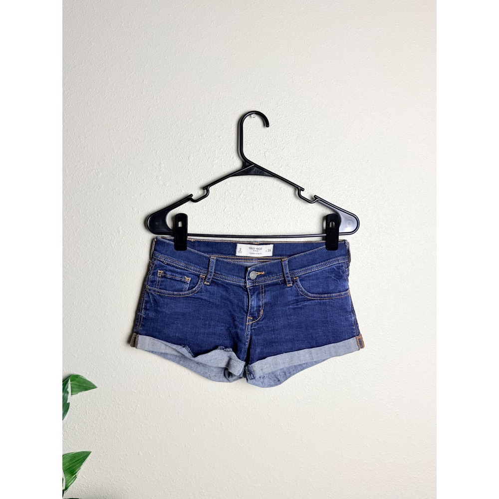 Y2K Gilly Hicks Sydney Cheeky Stretch Denim Shorts Dark Wash Rolled Cuff Size 2